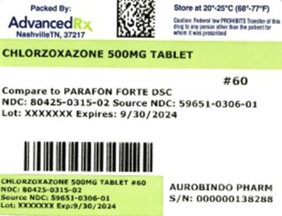 Chlorzoxazone 500mg 80425-0315-02.jpg label 2 - Chlorzoxazone 500mg 80425 0315 02